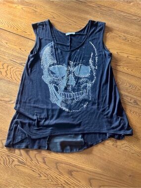 ISSI Sequin Skull Tank High-Low Hem Sheer Split Back Edgy M
